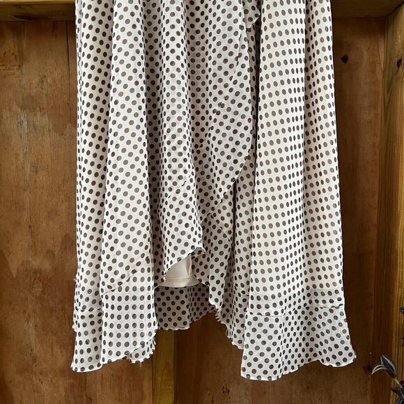 Maison Tara White And Brown Polka Dot Classic Midi Dress Size 16W - Picture 6 of 11